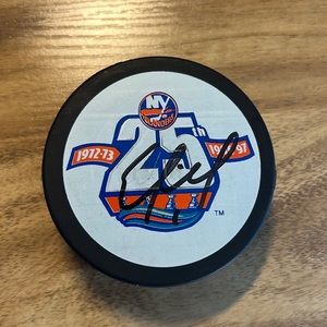Eric Fichaud Signed NHL New York Islanders 25th Anniversary Puck